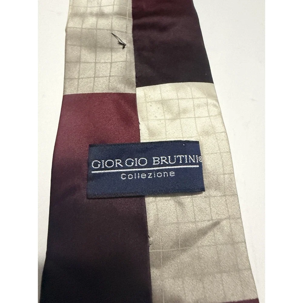 Giorgio Brutini Silk Tie Burgundy Black Silver Gold Geometric Circles Abstract